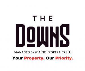 Logo for The Downs, managed by Maine Properties LLC. The design features the text "The Downs" in bold, black letters above the tagline "Managed by Maine Properties LLC". Below, it reads "Your Property. Our Priority." with "Your Property." and "Our Priority." in black and red capital letters, respectively.