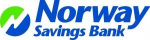 Logo of Norway Savings Bank, featuring the bank's name in bold blue text. To the left of the text, there is a green and blue circular abstract design.