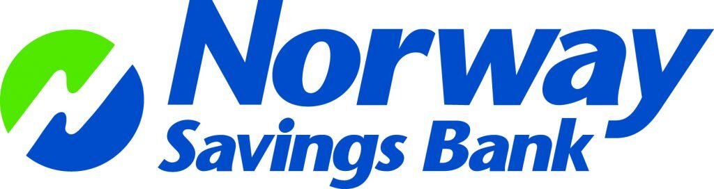 Logo of Norway Savings Bank, featuring the bank's name in bold blue text. To the left of the text, there is a green and blue circular abstract design.