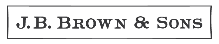 A rectangular logo with a thin border containing the text "J.B. BROWN & SONS" in bold, capital letters.